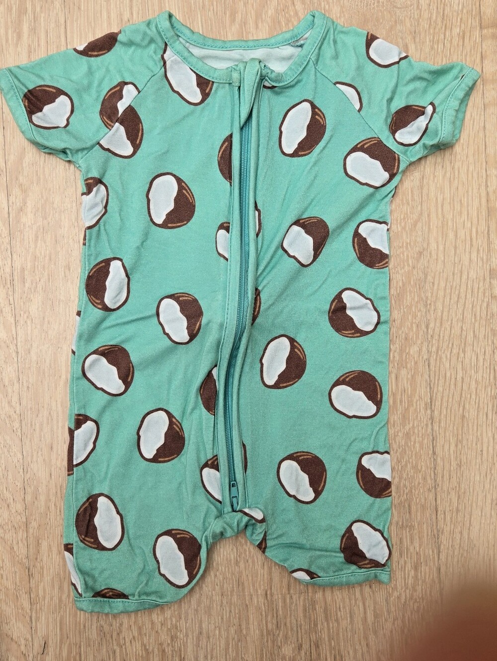 Little One Shop Aqua Baby Bamboo Zipper Romper with Coconut Print